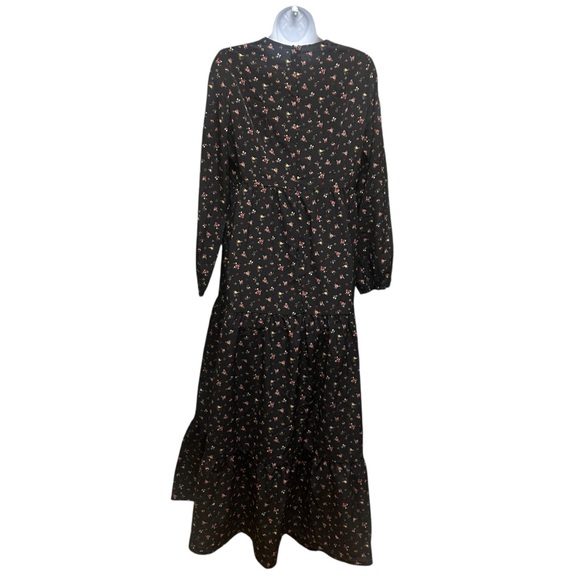 Black Pink Floral Country Prairie Girl Tiered Maxi Dress Size M - Picture 5 of 6